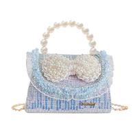 Balakaka Sac à Bandoulière pour Filles Léger Conception de l'arc, 14x8x11 cm Princesse Mini Sac Poignée Perle, Petit Sac à Main Cadeau pour Petite Fille, Bleu