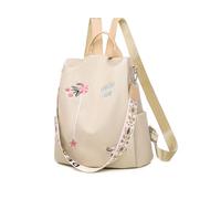 Balakaka Sac à Dos Femme Antivol 12L, 2 en 1 Imperméable Sac de Voyage en Nylon Motif de broderie Fleurs, Sac a dos Femme Elegant Leger pour Voyage Loisir Collège, kaki clair