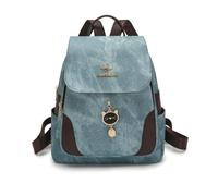 Balakaka Sac à Dos Femme PU Cuir avec Poignée, 26x14x32 cm Sac à Dos Léger avec Pendentif Chat, idéal pour l'université, le travail et les voyages, Bleu