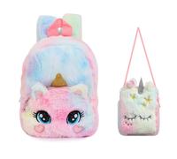 Balakaka Sac à Dos pour Enfants 2Pcs, Peluche Licorne Cat Sac a Dos Peluche avec Petit sac à Bandoulière, Sac a Dos Kawaii de 3 à 8 Ans Cadeau d'anniversaire pour la Maternelle