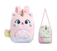 Balakaka Sac à Dos pour Enfants 2Pcs, Peluche Licorne Cat Sac a Dos Peluche avec Petit sac à Bandoulière, Sac a Dos Kawaii de 3 à 8 Ans Cadeau d'anniversaire pour la Maternelle