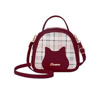Balakaka Sac à Main Bandoulière Fille Chat Mignon, 19x18x6 cm PU sac à main Avec poignée et Sangle Réglable Amovible, Cadeau d'anniversaire pour Filles Femmes, Bourgogne
