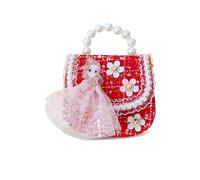Balakaka Sac à Main pour Fille, Sac de Princesse Tendance avec Sangle Réglable, Élégant Sac en Perles Épaule Sacoche Pochette Téléphone pour Enfants Petit Filles, Sophia Red