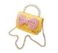 Balakaka Sac Bandoulière pour Fille 15x10x6 cm, Sac a Main pour Fille Petit Avec Nœud Papillon Poignée Perles, PU Sac Princesse Tendance Accroche Amovible