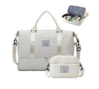 Balakaka Sac de Voyage 42 L avec Petit Trousse de Toilette 2.8 L, Imperméable Grand Sac Fourre Tout Femme Pratique pour Week-Ends avec Compartiment de Chaussures et Poche Humide， Beige