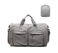 Balakaka Sac de Voyage Pliable de Grande Capacité 44x23x28cm, Sac de Sport avec Multi-Poches pour Femmes Hommes, Portable Sac à Gym avec Fermetures éclair et Poignées, Gris