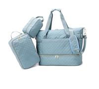 Balakaka Sac de Voyage pour Week-End 3pcs avec Trousse de Toilette, 35L Imperméable Sac de Sport avec Compartiment à Chaussures, Sac de Nuit pour Femme avec Sac Isotherme, Bleu Brumeux