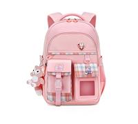 Balakaka Sac Ecole Fille 46 * 30 * 18 cm, Léger Cartable Fille Primaire Kawaii avec Pendentif pour Étudiant Outdoor Voyage, Imperméable Sac à Dos Enfant de 6 à 13 Ans, Rose