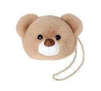 Balakaka Sacs Bandoulière Femme Peluche, Bandoulière En Forme De Ours en Peluche avec fermeture éclair, kawaii Sac À Bandoulière Pour Enfants avec bandoulière en chaîne métallique, Kaki léger