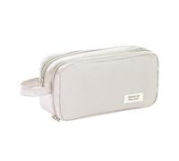 Balakaka Trousse Scolaire Trousse à Crayons Grande Capacité,Sac à Crayons avec Manipuler pour Filles Garçons,Trousse Scolaire avec 2 Compartiments pour Enfants étudiants,Beige
