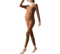 BALAMLB Grossesse Tops d'allaitement Manches Longues avec Leggings Ensemble Pyjama Maternité Et en sous Vêtement Thermique pour Femme Col V Ajusté, Vetement Thermique Femme Enceinte A,2XL(65-75kg)