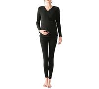 BALAMLB Grossesse Tops d'allaitement Manches Longues avec Leggings Ensemble Pyjama Maternité Et en sous Vêtement Thermique pour Femme Col V Ajusté, Vetement Thermique Femme Enceinte B,2XL(65-75kg)
