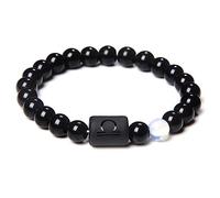 Balance 12 Constellation Signes Du Zodiaque Bracelet De Perles - Bracelet De Couples Bracelet De Charme Élastique En Pierre D'Onyx Noir Naturel Pour Femmes Hommes Cadeau D'Anniversaire,Balance