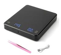 Balance café noire 0,1 g avec minuteur USB C capacité 3000 g et pince | Mini balance de précision avec tare écran LCD calibration et recharge USB C pour espresso pour over et petites quantités