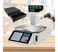 Balance Commerciale Recto Verso avec Impression D'étiquettes de Prix, Balance électronique Numérique avec Imprimante Thermique, pour Magasins D'alimentation et Supermarchés,Machine+Scanner+Cashbox