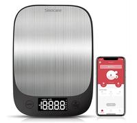 Balance Cuisine Connectée, Petite Balances des Aliments en Acier Inoxydable, Balance Précise avec Affichage à LED avec Fonction Grammes et Onces, Garantie de 5 kg par paliers de 1 g