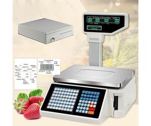 Balance de comptage à Double Affichage, Balance de Caisse, balances d’Impression d’étiquettes, Balance de calcul de Prix, balances de Codes-Barres numériques de 30 kg, avec CashBox et scanne