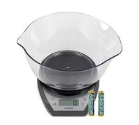 Balance de cuisine électronique Salter - Bol 2 litres double versement, cuisson au four, pèse les aliments / liquides, affichage facile à lire, métrique / impérial, garanti 15 ans - Noir / Argent