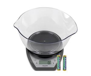 Balance de cuisine électronique Salter - Bol 2 litres double versement, cuisson au four, pèse les aliments / liquides, affichage facile à lire, métrique / impérial, garanti 15 ans - Noir / Argent