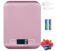 Balance de cuisine numérique - 10 kg/1 g - Rechargeable par USB - Avec écran LCD et fonction tare - Avec câble de charge de batterie - Or rose