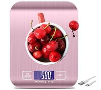Balance de cuisine numérique : 10 kg/1 g, rechargeable par USB, avec écran LCD et fonction tare - Balance de cuisine professionnelle multifonction avec câble de charge (rose)