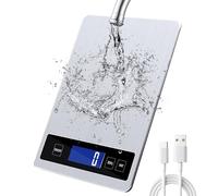 Balance de cuisine numérique 15 kg avec écran LCD + acier inoxydable + verre trempé - Précision jusqu'à 1 g - g/kg/lb:oz/ml/fl'oz - TYPE-C ou piles
