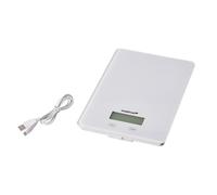MASTRAD - Balance De Cuisine 15 KG Rechargeable - Plateau en Verre - Pésée au gramme Près - Cable USB Inclus - Grande Plateforme - Écran LCD Rétroéclairé - Blanc