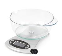 Balance de Cuisine Salter de 11 lb / 5 kg, balance numérique, bol amovible de 1,8 l, minuterie de cuisine, capteur de température, écran HD (Facile à lire), deux systèmes + liquides- argent