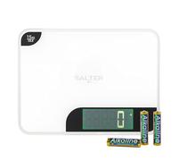 Balance de cuisine Salter Max avec planche à découper, numérique 15 kg, 1 g | Tare zéro, mesures liquides Aquatronic en ml ou fl oz, plateau en verre miroir XL, 3 piles AAA incluses