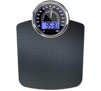 Balance de Salle de Bain Hybride 2 en 1 Adamson, Analogique et Numérique, pour un Poids Corporel jusqu'à 180 kg - Verre épais - Écran Large - Lecture Facile - Matrice Noire avec Rétroéclairage Bleu