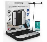 Balance Impédancemètre Connectée Bluetooth Pèse Personne Électronique GeniaScreen SolidTrack en Verre Trempé Max 180Kg - 8 Électrodes 56 Données Corporelles pour Masse Musculaire Graisse IMC