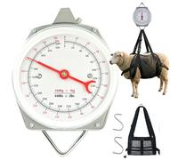Balance mécanique suspendue de 200 kg avec sangle de mollet | Kit de pesée des animaux 2 en 1 pour veaux, chèvres, moutons, chiens | Cadran à ressort robuste et facile à lire pour ranch de ferme.