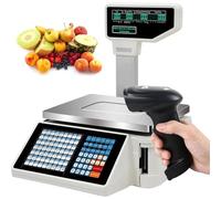 Balance numérique avec imprimante étiquettes - Caisse enregistreuse professionnelle écran LCD, 63 raccourcis pour supermarchés/entrepôts (Machine+Scanner)