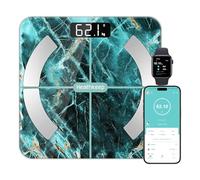 Balance Pèse Personne, Healthkeep Balance Impédancemètre Bluetooth Balance Connectée Haute Précision avec App 13 Indicateurs pour Andriod et iOS Max 180kg/400lb/28st, 28 * 28CM - Marbre Vert