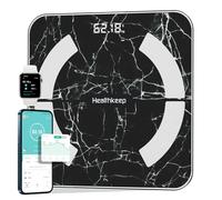 Balance Pèse Personne, Healthkeep Balance Impédancemètre Bluetooth Balance Connectée Haute Précision avec App 13 Indicateurs pour Andriod et iOS Max 180kg/400lb/28st, 28 * 28CM - Marbre Noir