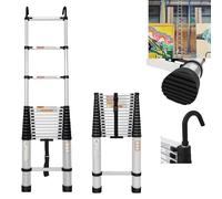 Balance télescopique pliable en aluminium pour la maison extensible avec crochet amovible Tapis antidérapant Idéal pour les greniers et les espaces hauts Marches robustes et sûres.