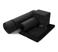 BalanceFrom GoYoga Ensemble de 7 pièces : tapis de yoga avec sangle, 2 blocs de yoga, serviette, sangle de yoga et genouillère (noir, tapis de 1,27 cm d'épaisseur)