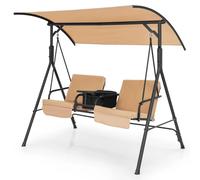 Balancelle 2 Places 180 X 124 X 161,5 Cm Avec Coussins Confortables Auvent Réglable Style Extérieur En Tissu Oxford Marron Helloshop26 20_0020642 Multicolore