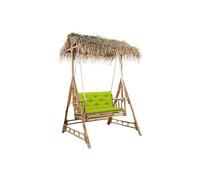 vidaXL Balancelle 2 places feuilles de palmier et coussin 202cm Bambou G