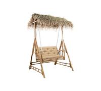 Balancelle 2 places feuilles de palmier et coussin 202cm Bambou
