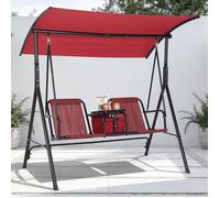 Balancelle 2 places Toile ajustable dossier inclinable tablette pivotante porte-gobelets et sac isotherme inclus Rouge