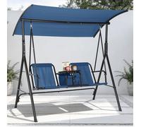 Balancelle 2 places Toile ajustable dossier inclinable tablette pivotante porte-gobelets et sac isotherme inclus Bleu