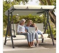 Balancelle 3 Places Ergonomique avec Toit réglable｜Balancelle de Jardin Pieds antidérapants, Structure métallique Stable, résistante à l’Eau, Balançoire Extérieur pour terrasse et Jardin｜Beige