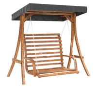 Balancelle avec toit en épicéa massif avec finition teck, cadre résistant aux intempéries, 175 x 101 x 161,5 cm, pour jardin, terrasse, véranda