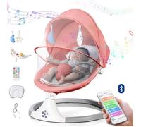 Balancelle Bébé Électrique 3 en 1 avec Télécommande,Table à manger, Transat bébé 5 Modes de balancement,Minuterie Bluetooth - Rose