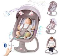Balancelle Bébé Électrique 3 en 1 avec Télécommande - Transat balancelle 5 Vitesses de Balancement - Bluetooth Musique - Rose