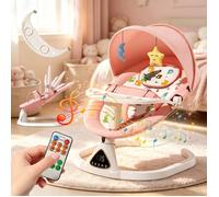 Balancelle Bébé Électrique - 5 Vitesses - Bluetooth - Télécommande - Minuteriea 3 Etapes - Avec plateau repas - 0-18 Mois - Rose
