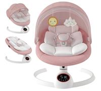 Balancelle bébé électrique pliable 9 kg - Bluetooth, 5 vitesses de balancement, minuteur 3 niveaux, télécommande - Rose