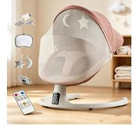 Balancelle Bébé Électrique Rose 5 Vitesses Dossier Inclinable 3 Niveaux Minuterie 8/15/30min Télécommande 2 Jouets 0-12 Mois