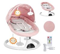Balancelle bébé, Transat électrique avec télécommande, 5 amplitudes de balançoire et musique Bluetooth, Rose